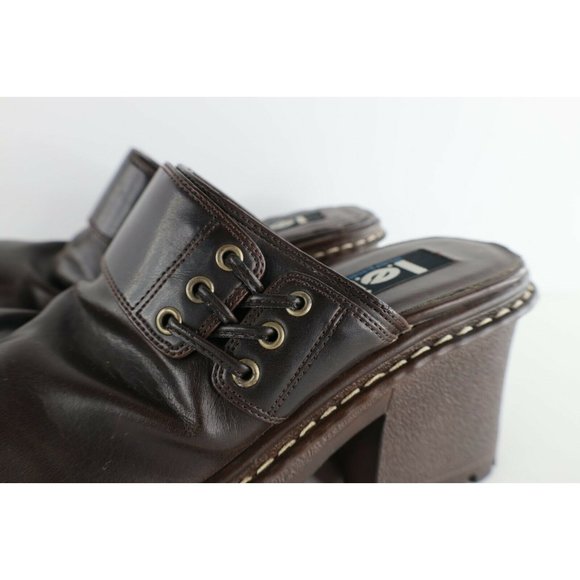 Vintage 90s Grunge Goth EDM Womens Size 8 Chunky Lace Platform Heels Shoes Brown - Picture 5 of 12